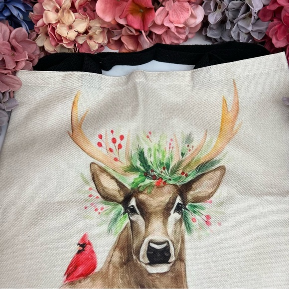 Eco-Friendly Folding Majestic Six Point Buck with Flowers Tote Bag - Picture 6 of 15
